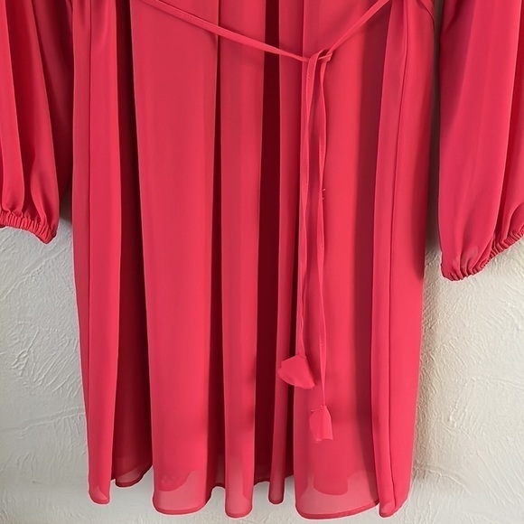 Vince Camuto Womens Orange Tie Lined Blouson Sleeve Dress gathered neck size 6 - Picture 2 of 16